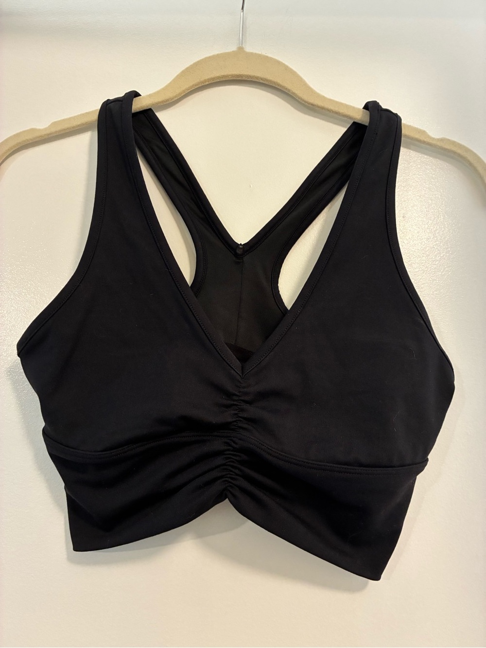 ALO Yoga Black Ruched V-Neck Racerback Bralette